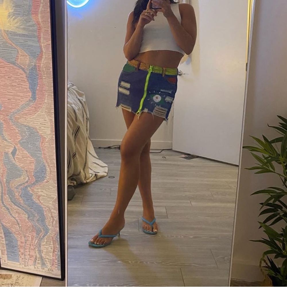 Hand painted denim mini skirt